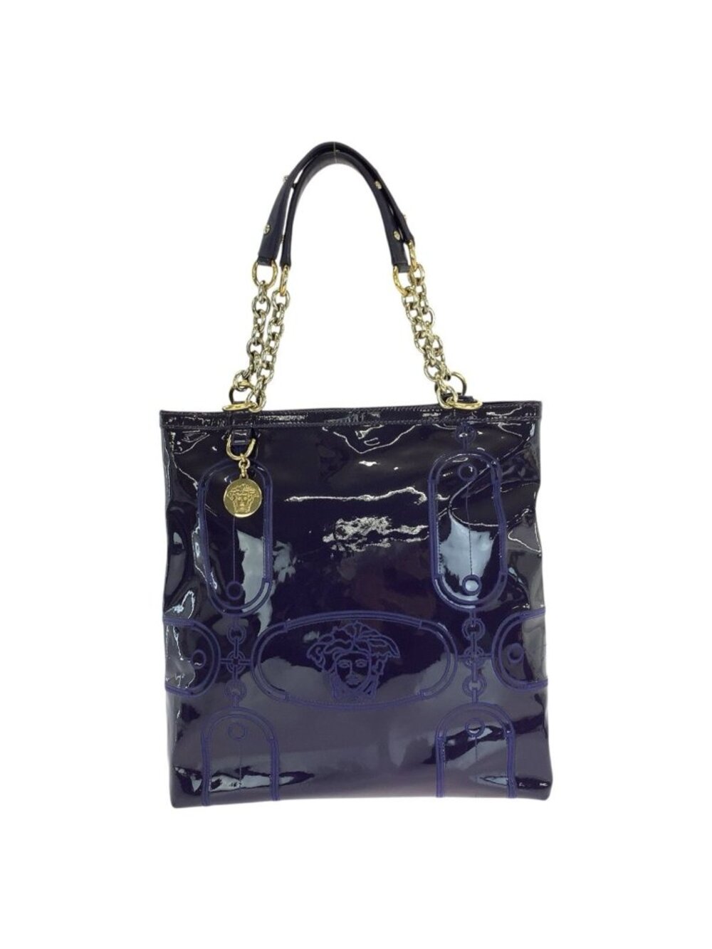 Versace Vintage Medusa Purple Gold Patent Tote Shoulder Bag